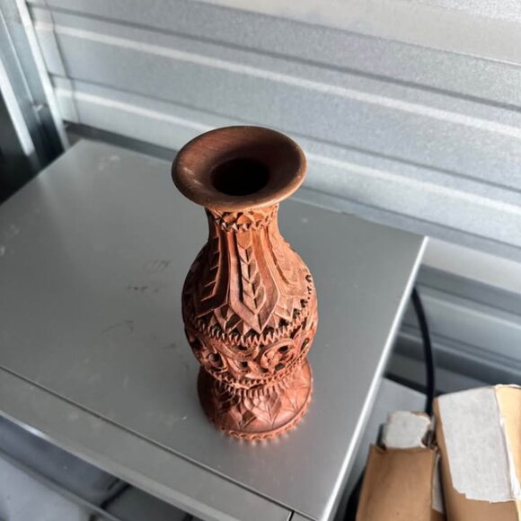 Hand Carved Wooden Vase - Picture 2 of 3
